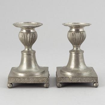 A pair of pewter candlesticks by Niclas Anström, Växjö 1835.