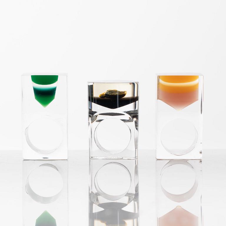 Siv Lagerström, three acrylic rings, 1970s.