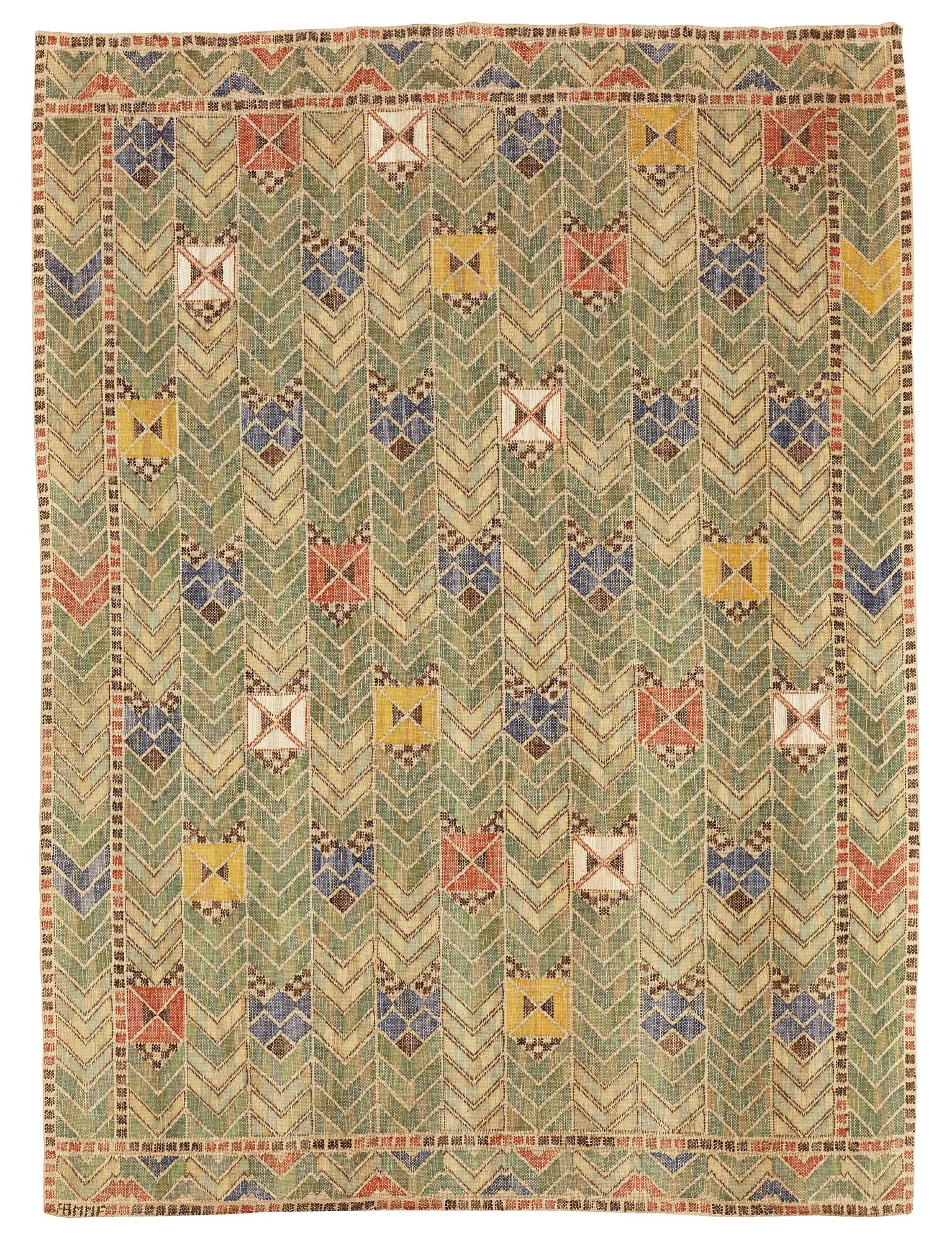 Märta Måås-Fjetterström, draperi, "Rågen", inplock på linnebotten, ca 218,5-219,5 x 160,5-162 cm, signerat AB MMF.