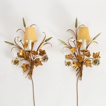 Wall lamps, a pair, Italy, second half of the 20th century.
