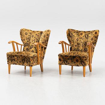 A pair of Swedish Modern lounge chairs, 1940's.