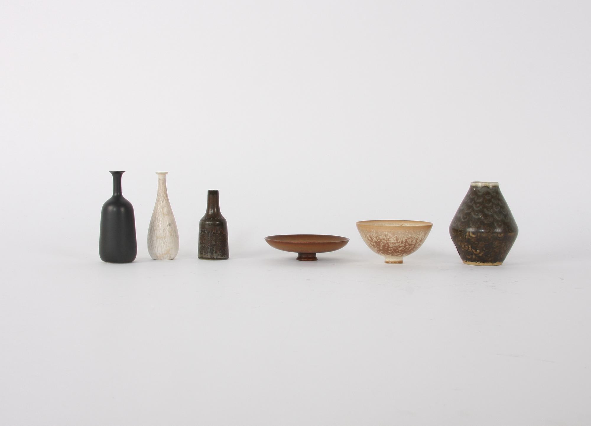 MINIATYRVASER, -FAT och -SKÅL, totalt 6 delar, CH Stålhane och Gunnar Nylund, Rörstrand.