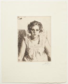 Anders Zorn · ANDERS ZORN, etsning, utförd 1914, signerad med blyerts.