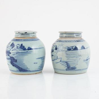 A pair of blue and white ginger jars, China, , 19th century.