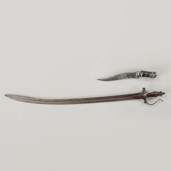 A tulwar and a knife from India, 19th century.