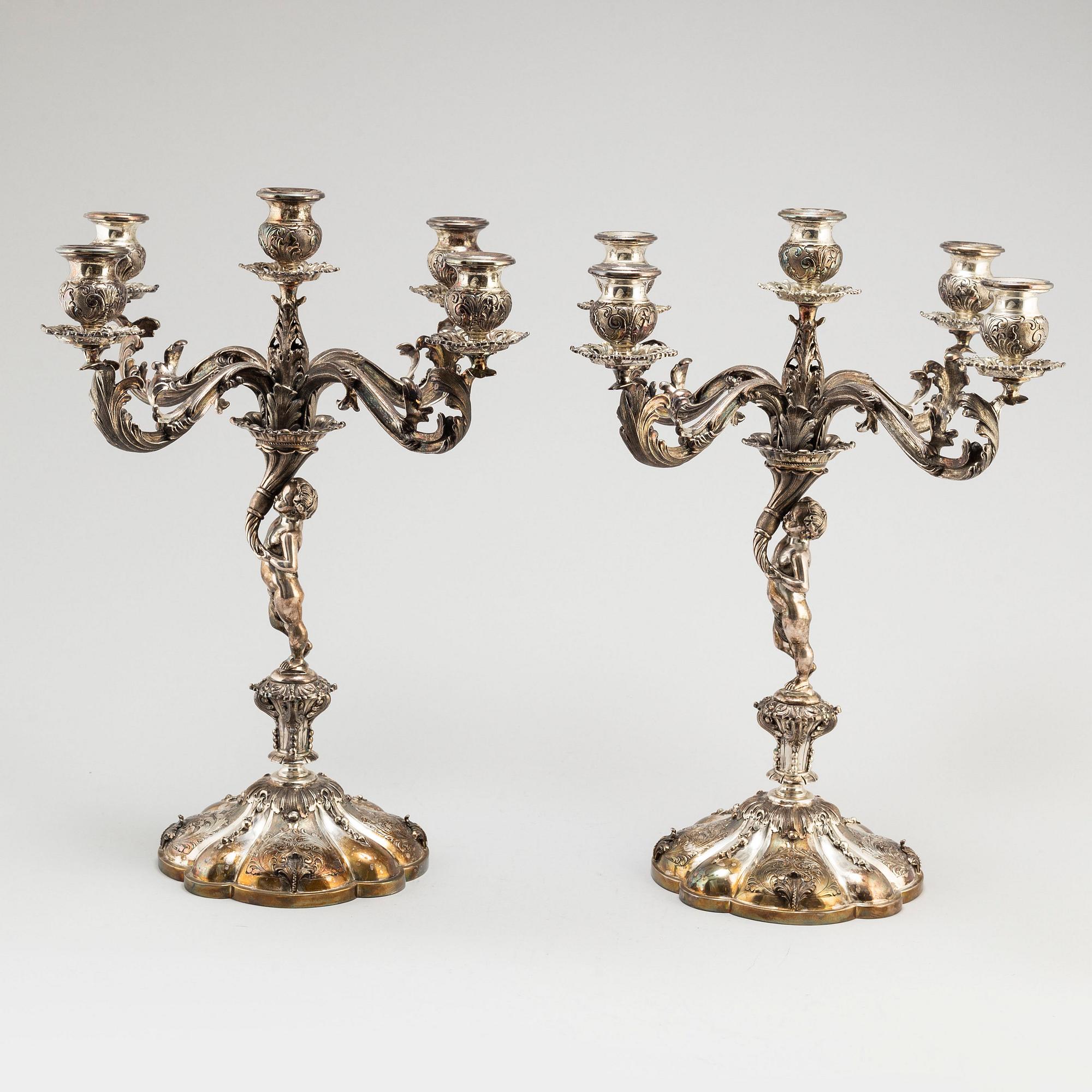 A  1950/60's pair of silver (800) candelabras by Valle & Gandini, Firenze, Italy.