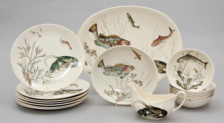 FISKSERVISDELAR, 7+7+1+1+1, flintgods, England Johnson Bros "Fish".