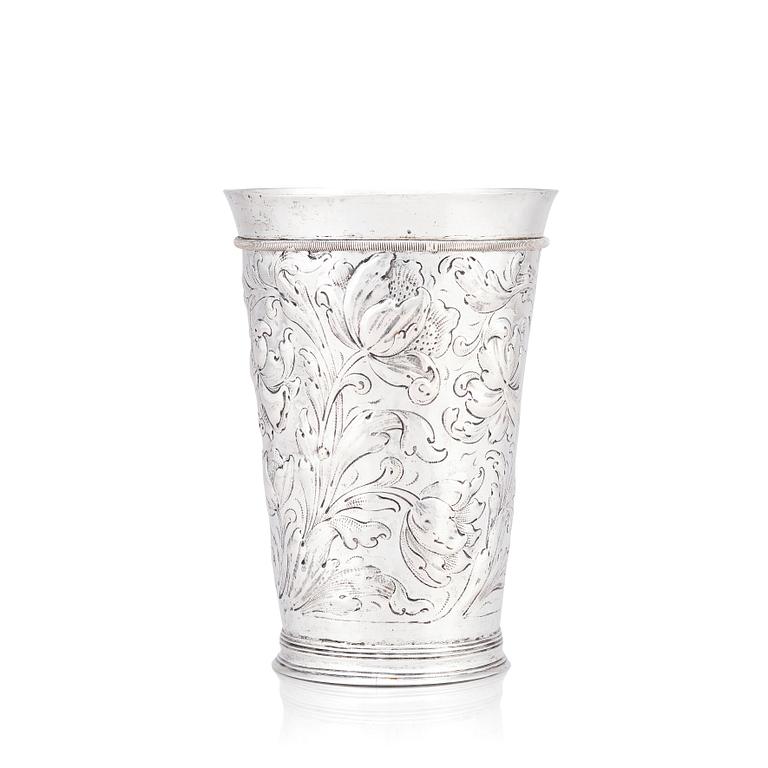 A German baroque silver beaker, marks of Leonhard Rothaer I, Hamburg.