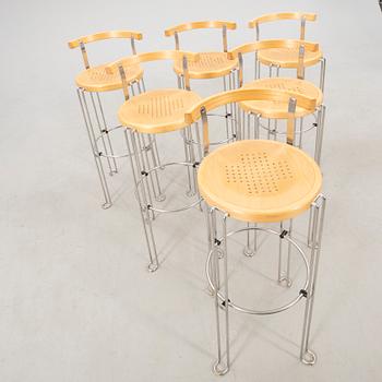 Bar table and bar stools, 6 pcs "Oblado" Blå Station, late 20th century.