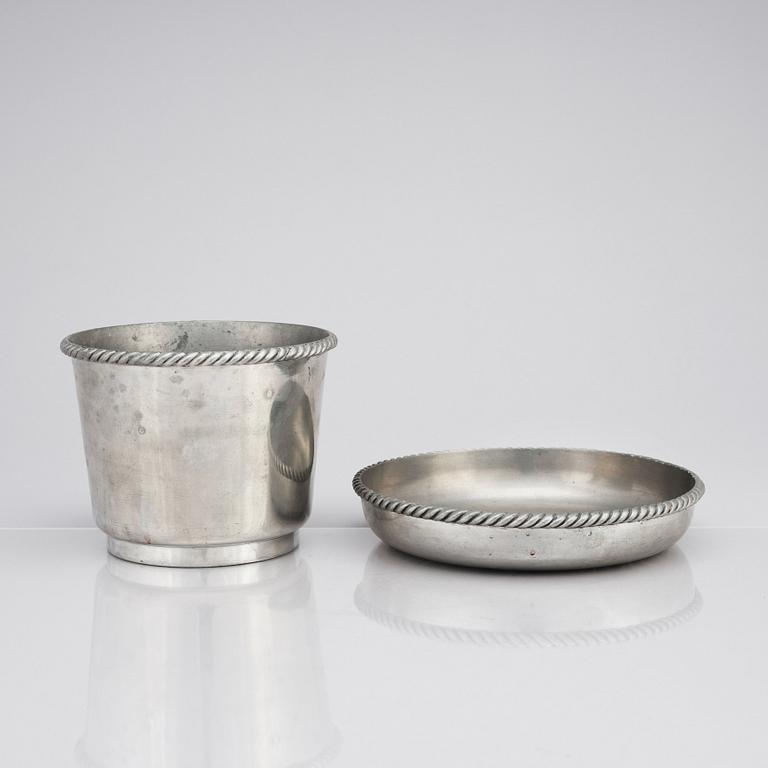 Estrid Ericson, probably, a pewter flower pot and a bowl, Svenskt Tenn, Stockholm 1930.