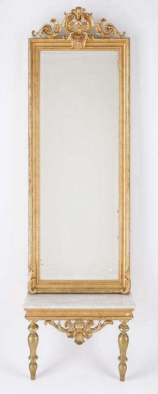 SPEGEL med KONSOLBORD, nyrokoko, 1800-talets slut.