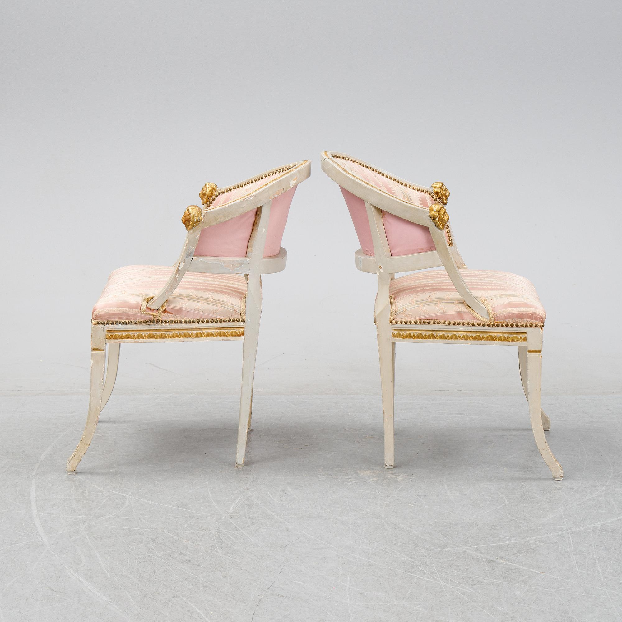 A pair of late Gustavian armchairs, 19th Century.