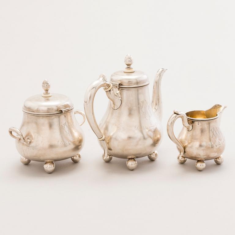 KAFFESERVIS, 3 delar, silver, Aleksander B. Lyubavin, S:t Petersburg, kring sekelskiftet 1900.