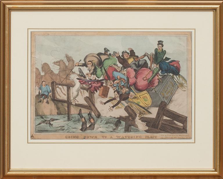 KOPPARSTICK, handkolorerat. England, 1800-tal.