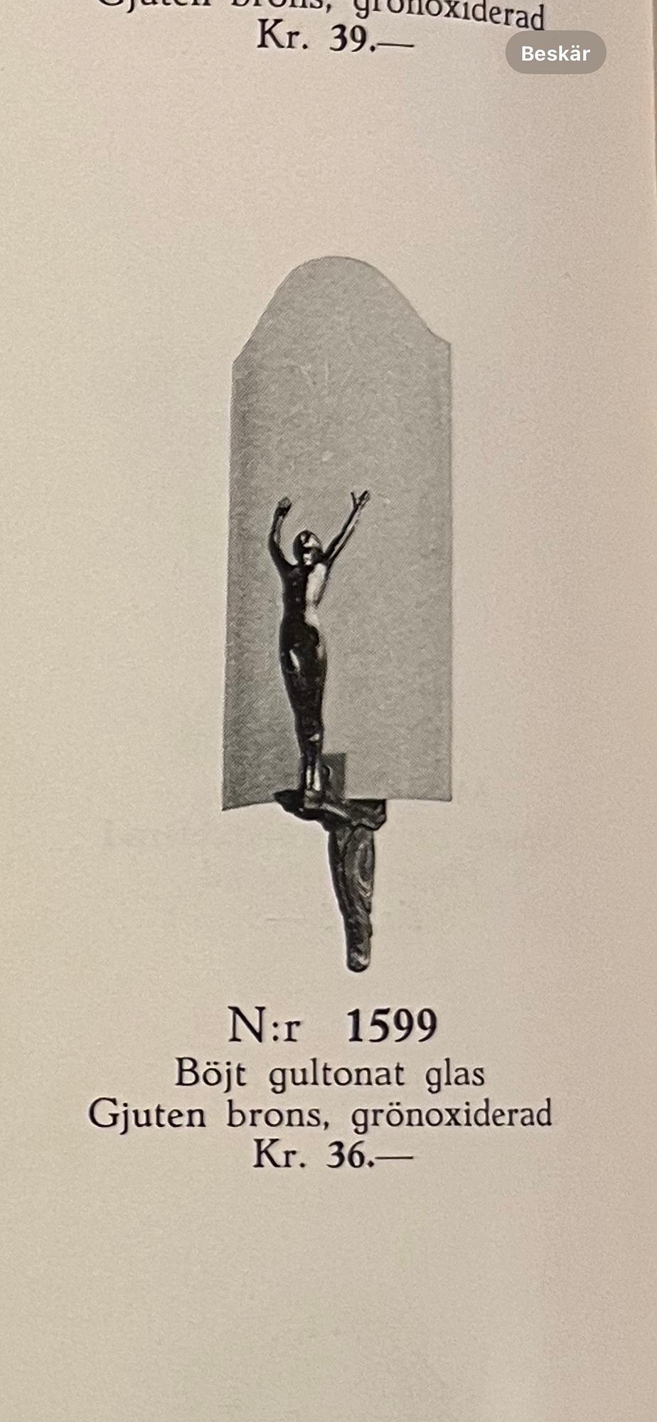 Malmö Metallvarufabrik, a wall lamp, model "1599", 1930s-40s.
