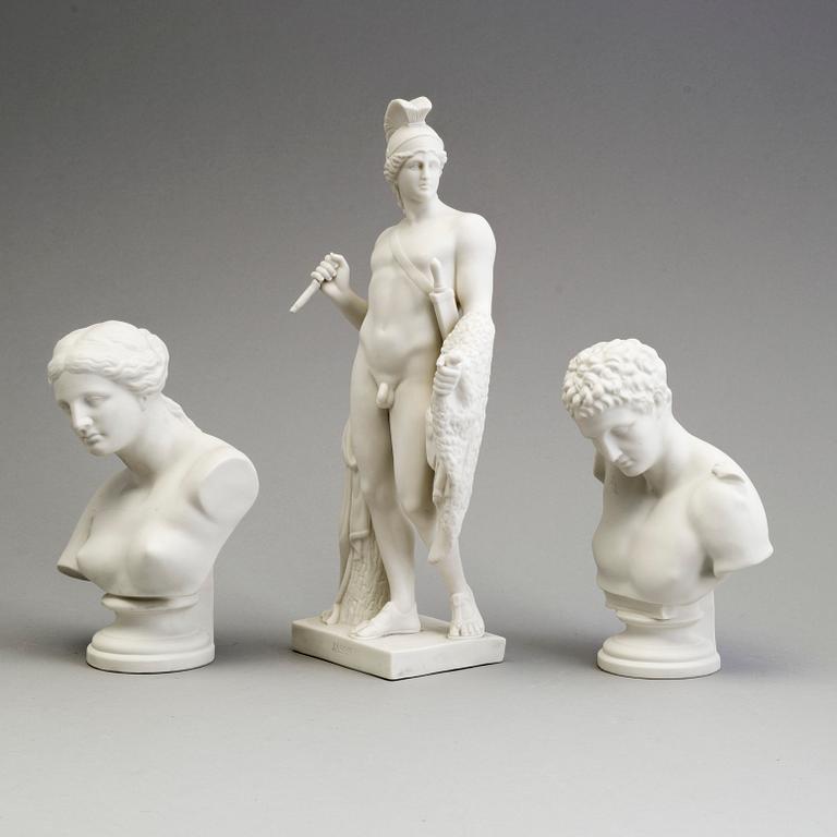 A PARIAN FIGURE AND A PAIR OF BUSTS, Gustafsberg ca 1900.