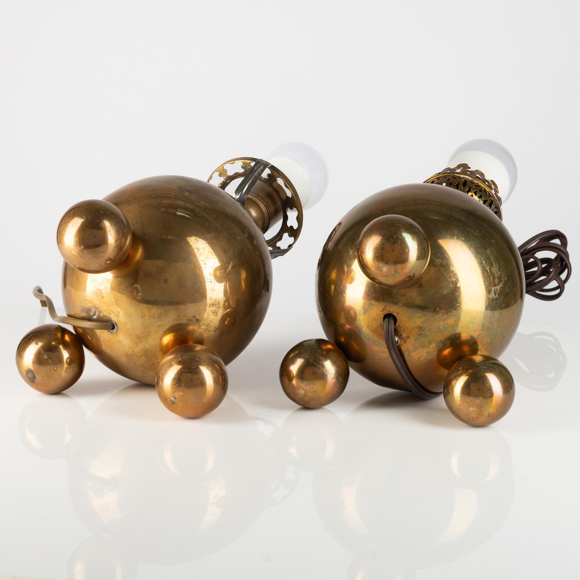 A pair of brass table lamps from Gusums Bruk.