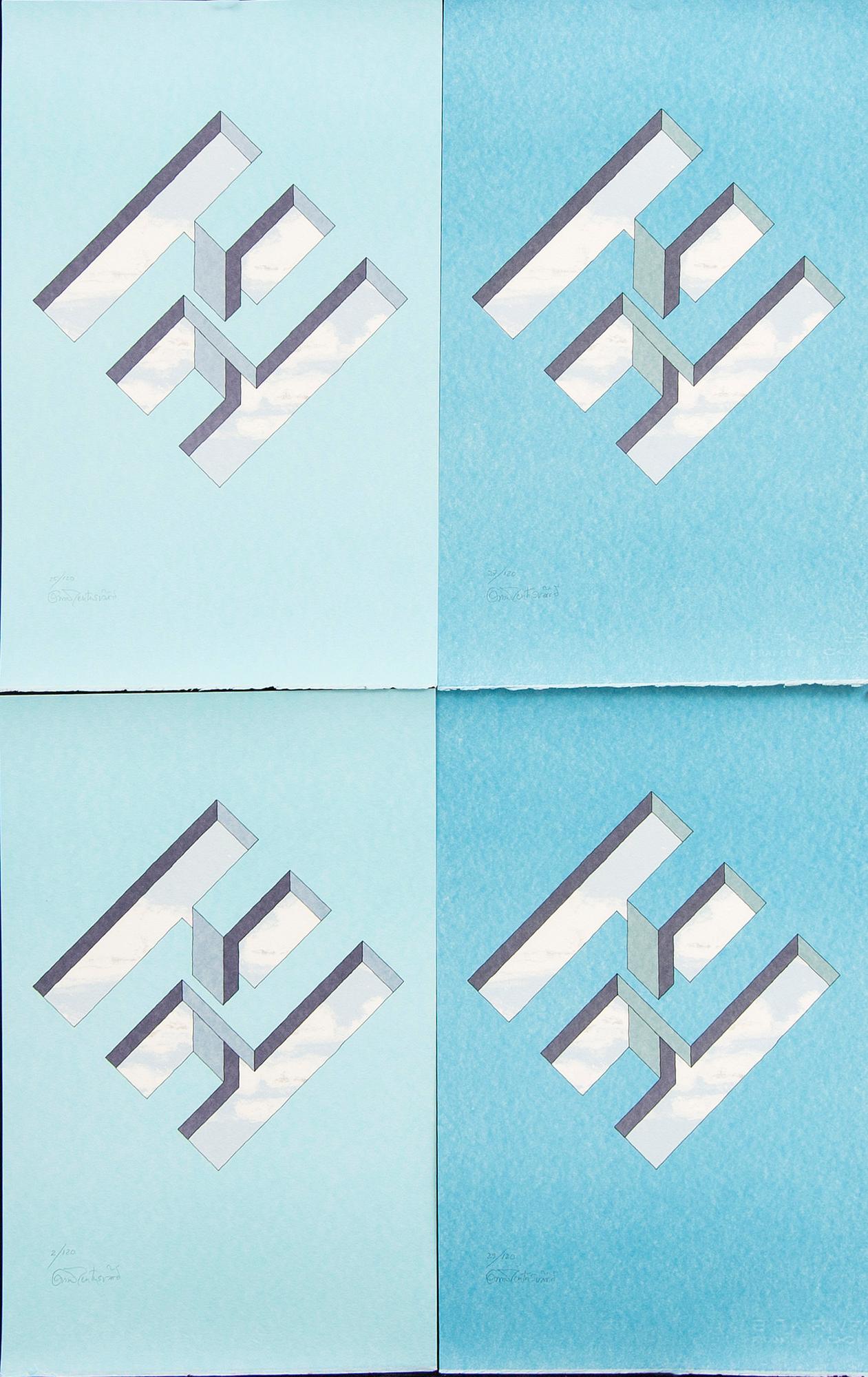 Oscar Reutersvärd, four color lithographs, signed 27/120, 29/120, 25/120 and 2/120.