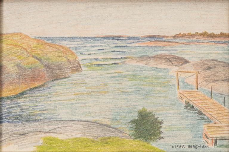 Oskar Bergman, Skärgårdsmotiv med brygga.