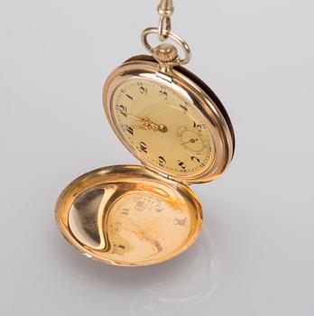 FICKUR, 14K guld, 1900-talets första hälft. Total vikt inklusive urverk och kedja(18K) ca 84 g.