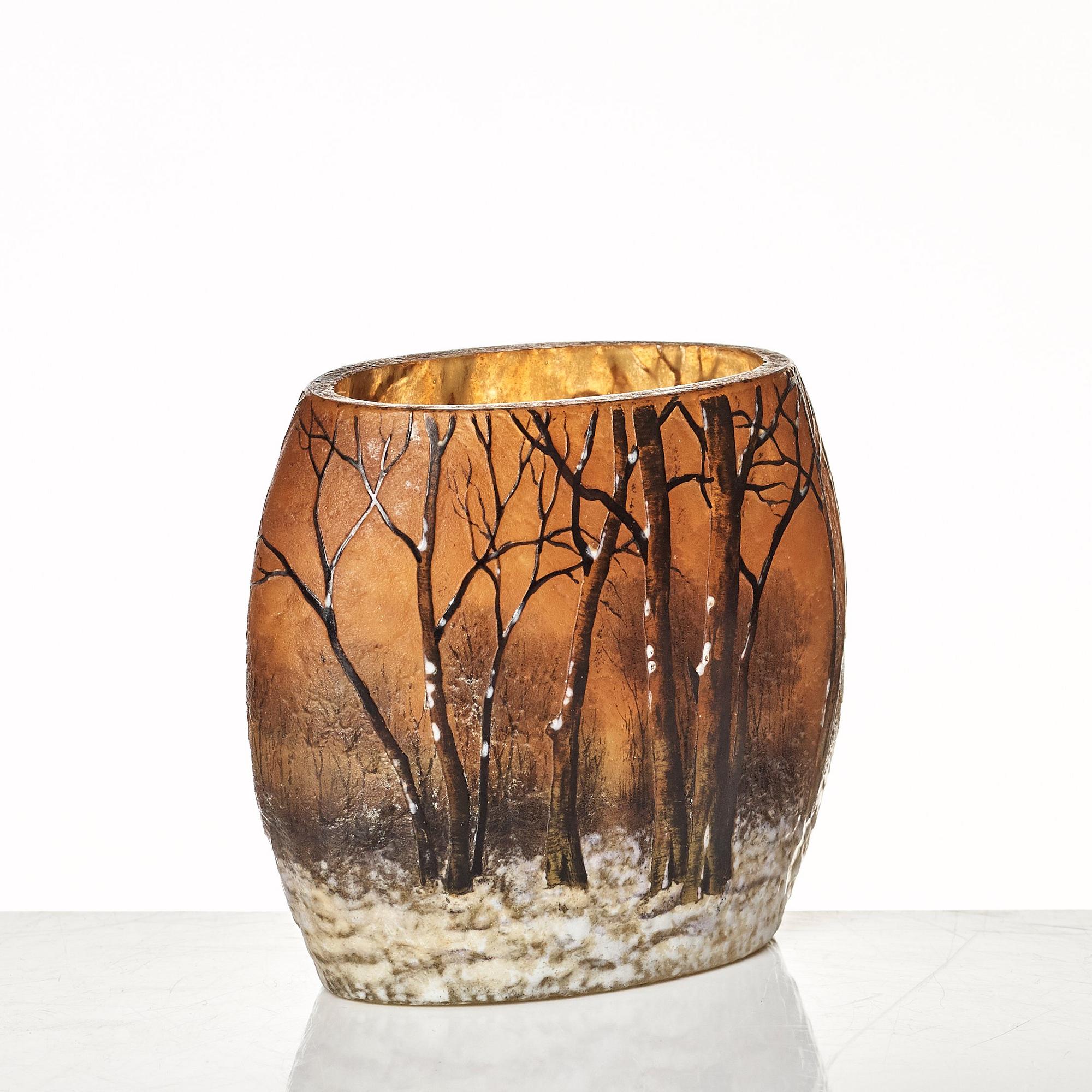 Daum, an Art Nouveau oval, enamelled cameo glass vase, Nancy France.