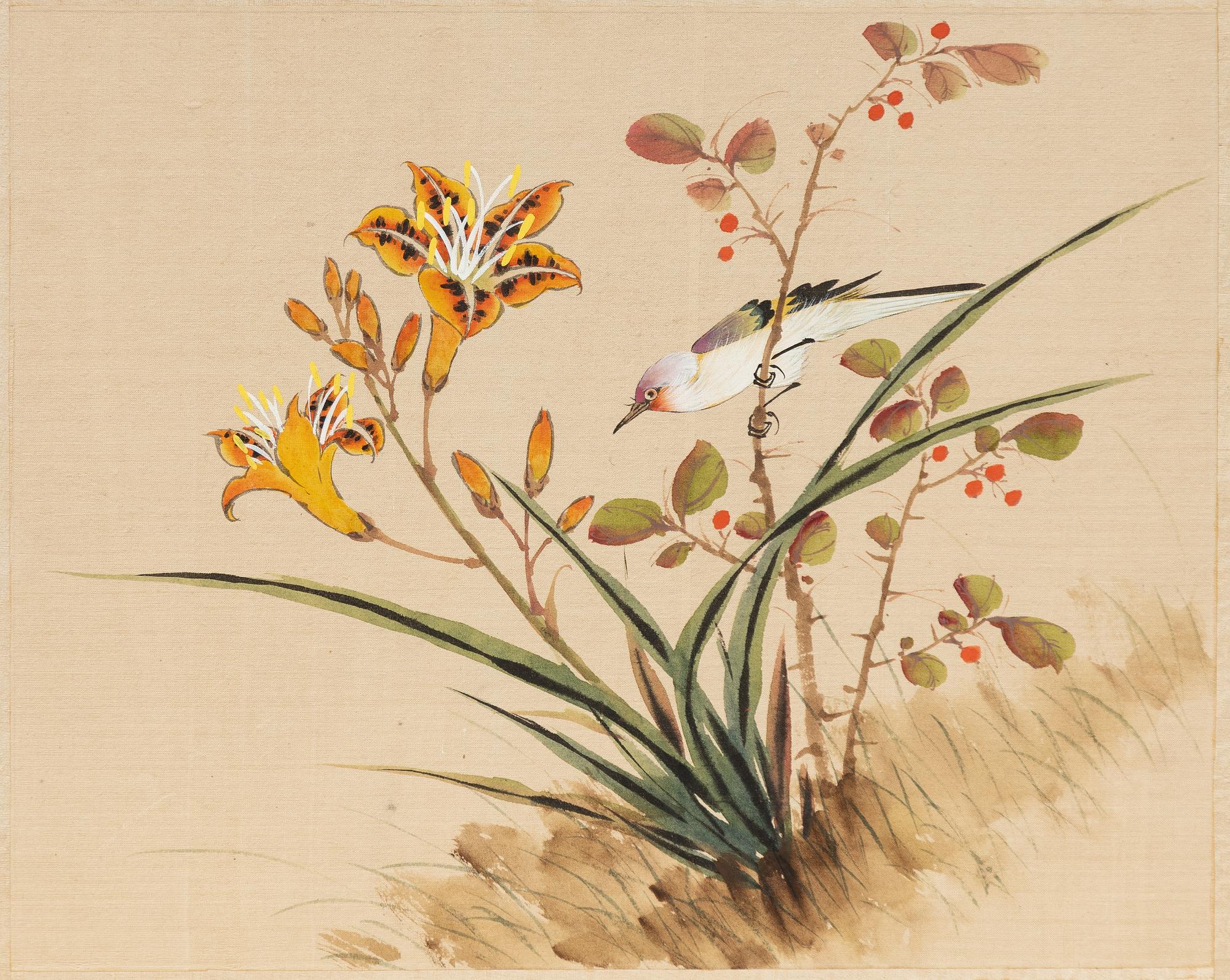 Three paintings on silk, China, mid-20th Century.