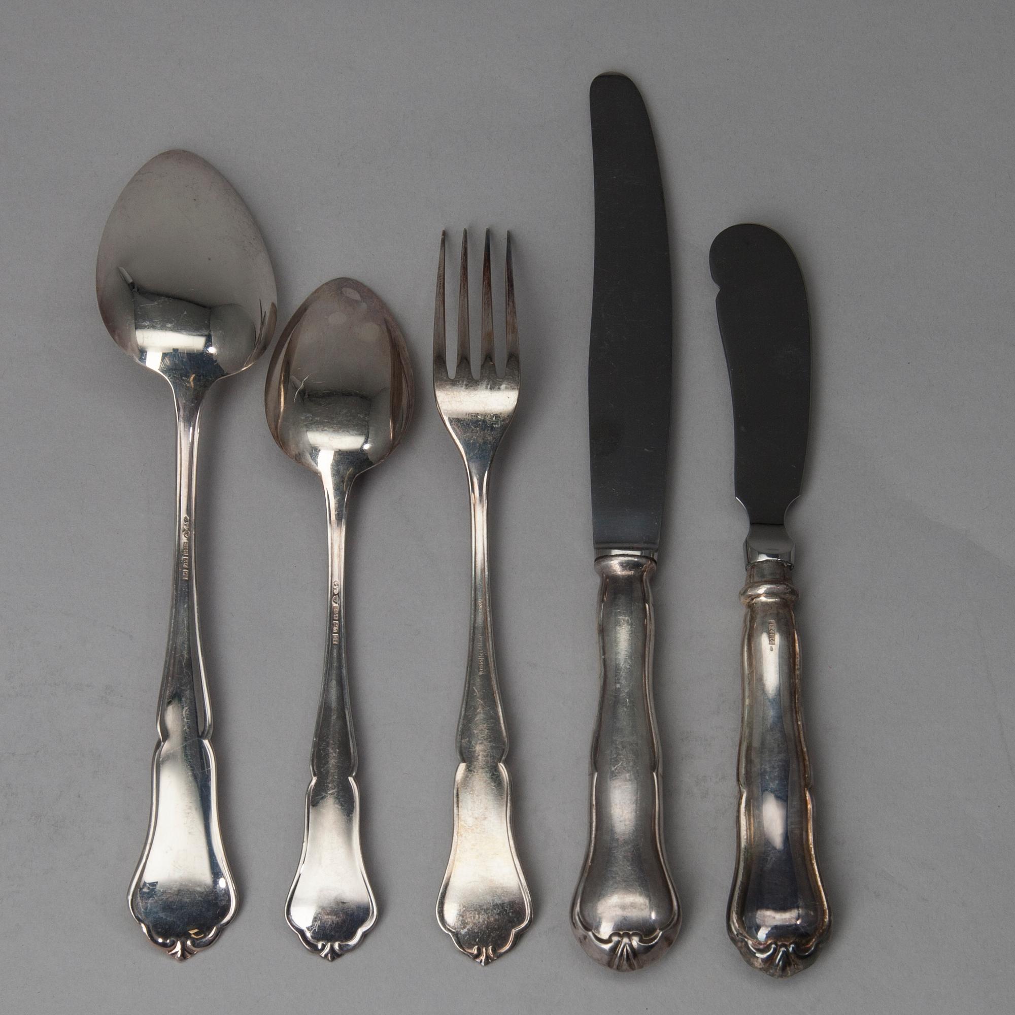 BESTICKUPPSÄTTNING, 25 delar, silver/nysilver "Chippendale" Kultakeskus och Sorsakoski, 1950-tal. Silvervikt ca 527 g.