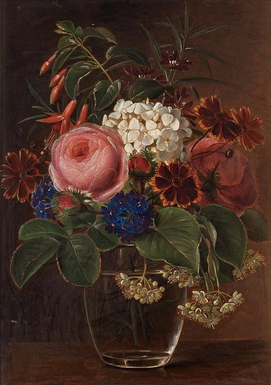 Johan Laurentz Jensen, Still life with summer flowers in a glass vase.