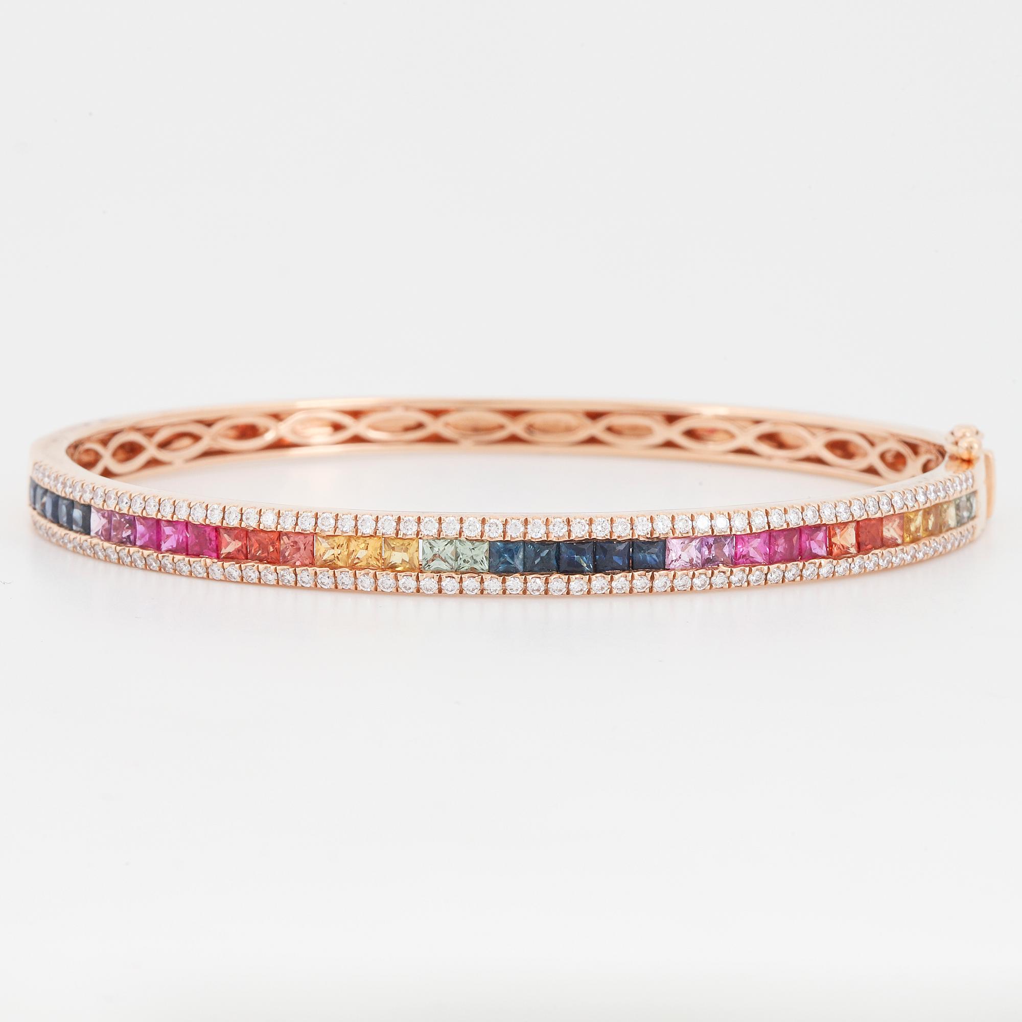 ARMRING, regnbåge med multifärgade safirer och briljantslipade diamanter i roséguld.