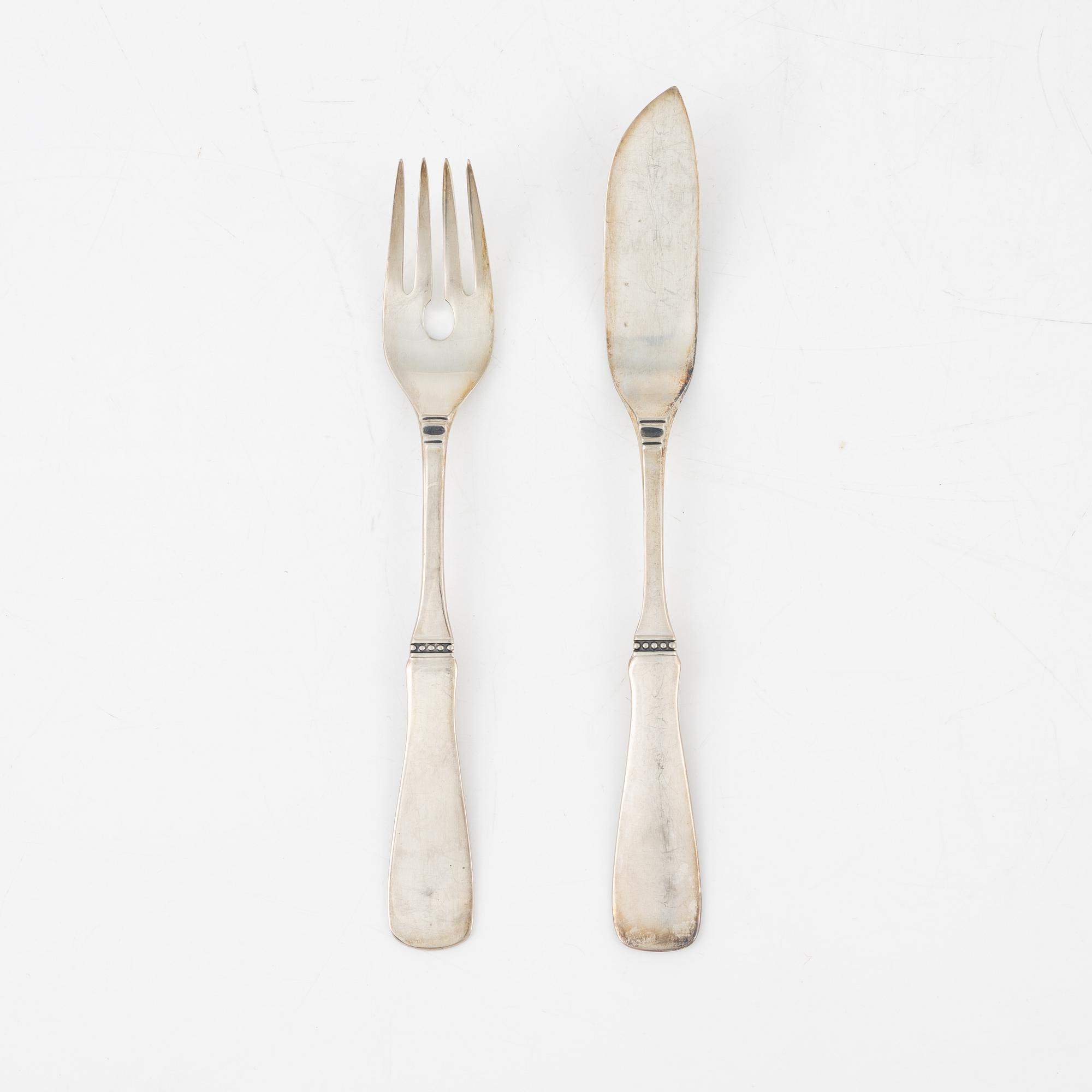 Eric Löfman, fiskbestick, 12+12 silver modell Uppsala. MGAB, Lidköping,  1977.