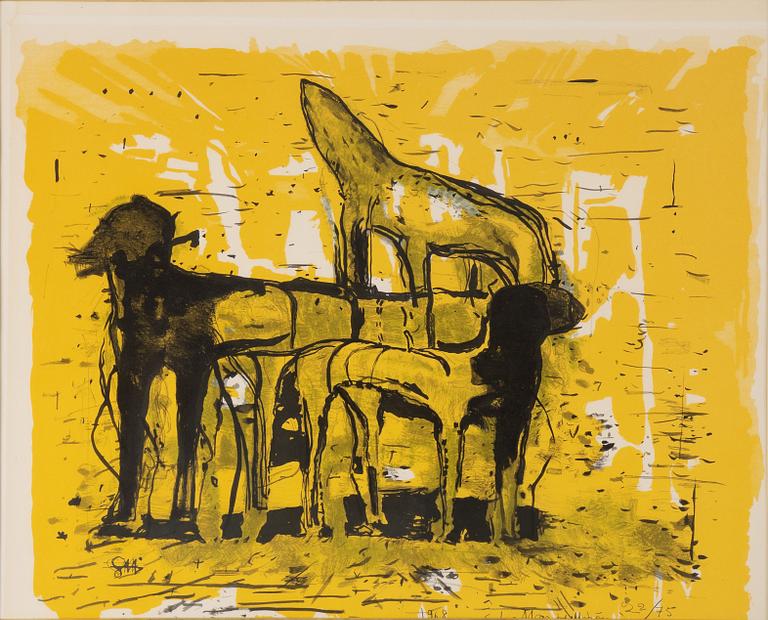 Staffan Hallström, mixed media on lithograph in colours, 1968, signed 22775.