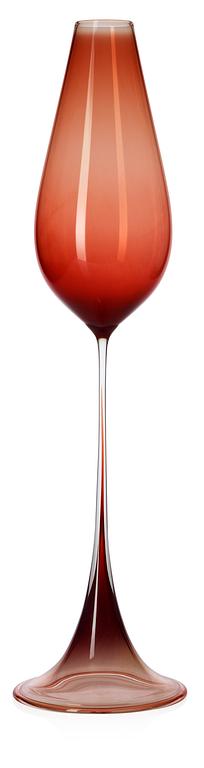 A Nils Landberg red glass goblet, Orrefors.