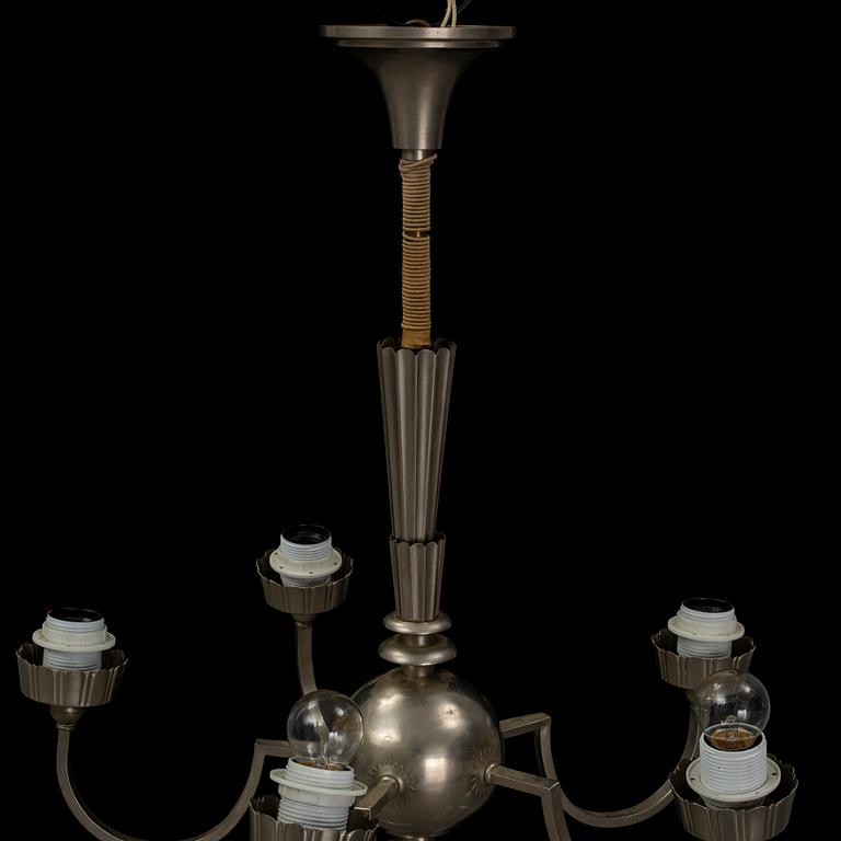 A 1920's Swedish Grace pewter ceiling lamp.