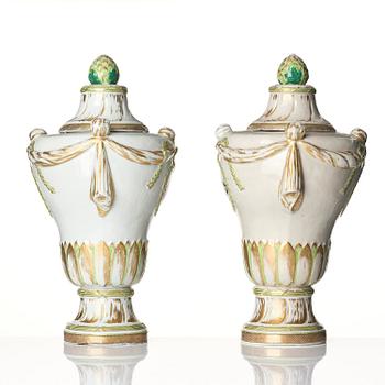 A pair of rare neo-classical enamelled 'Chinese Export' vases with covers, Qing dynasty, Qianlong, circa 1790.