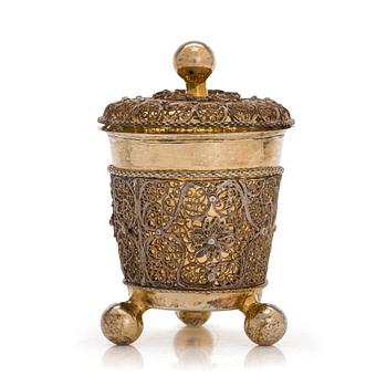 A Baroque gilt filigree beaker, mark of Johan Friedrich Straub, Karlstad, Sweden (master active 1674-1713).