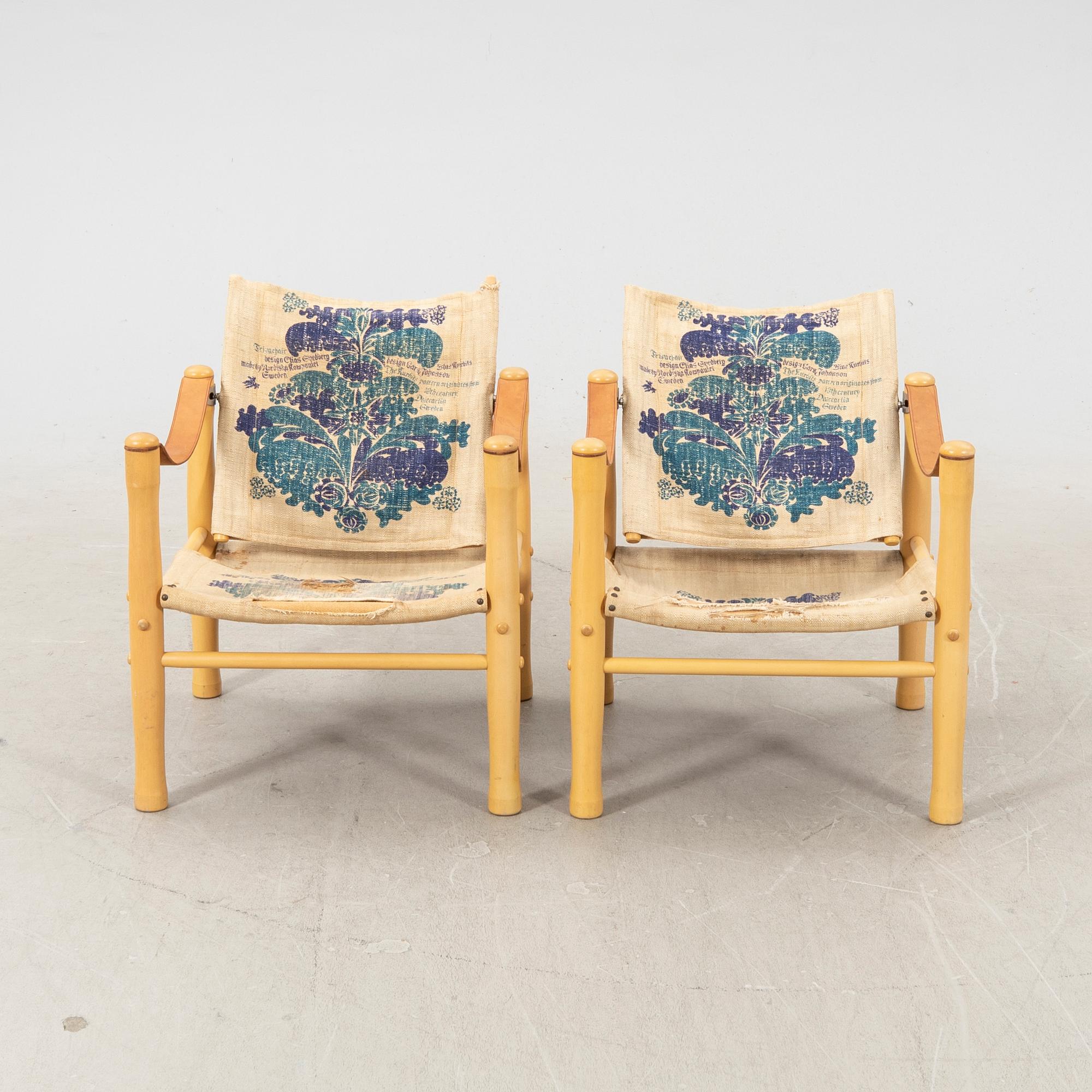 Elias Svedberg, fåtöljer, ett par "Safari", NK (Nordiska Kompaniet) ur Triva-serien 1900-talets senare del.