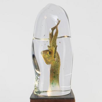 Kjell Engman, skulptur, glas, unik, på piedestal, Kosta Boda.