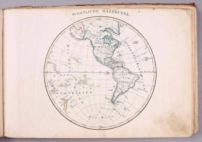 BOK, "Alla verldens delar enligt dess nuvarande tillstånd i förminskad scala efter Stielers hand-atlas.".