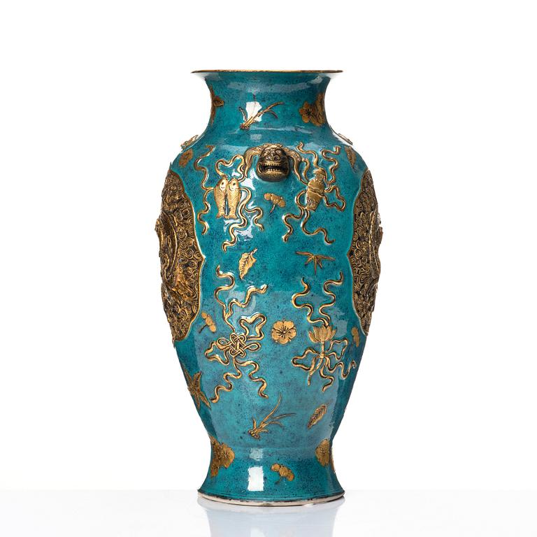 A robins egg glazed vase, Qing dynasty, with Qianlong mark.