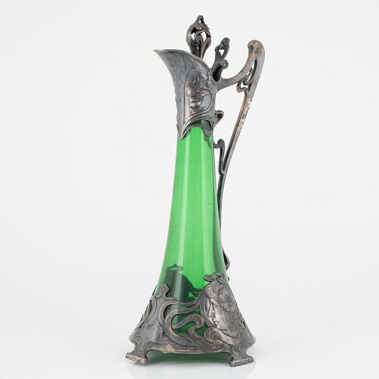 An Art Nouveau glass and silver plated decanter, Württembergische Metallwarenfabrik, WMF, early 20th Century.