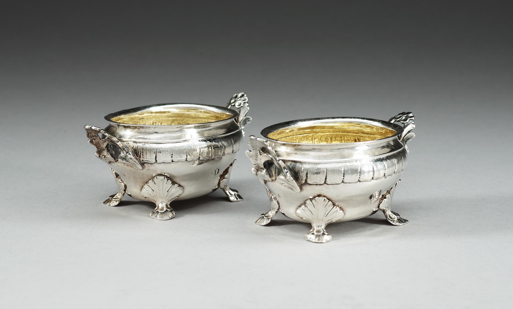 A pair of Swedish parcel-gilt salts, makers mark of Anders Stafhell, Stockholm 1774.