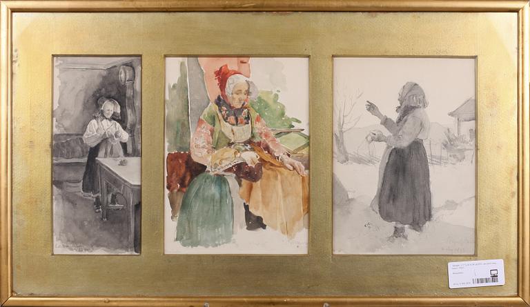 OTTILIA ADELBORG. akvarell resp tusch, 3 st samramade, sign o dat 1893-95.