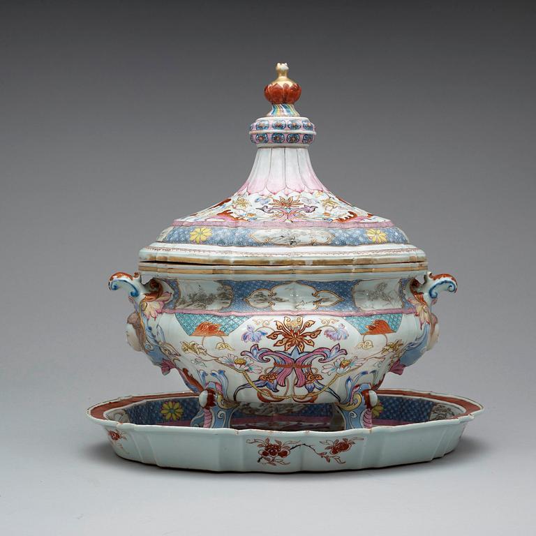TERRIN med LOCK och FAT, kompaniporslin, Qingdynastin, Qianlong (1736-95).