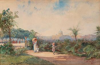 337. Regina Kylberg-Bobeck, Park scene overlooking St. Peter's Basilica, scene from Rome.