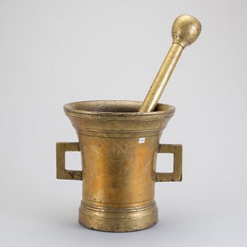 A large Baroque North European circa 1700 bronze mortar and pestle.