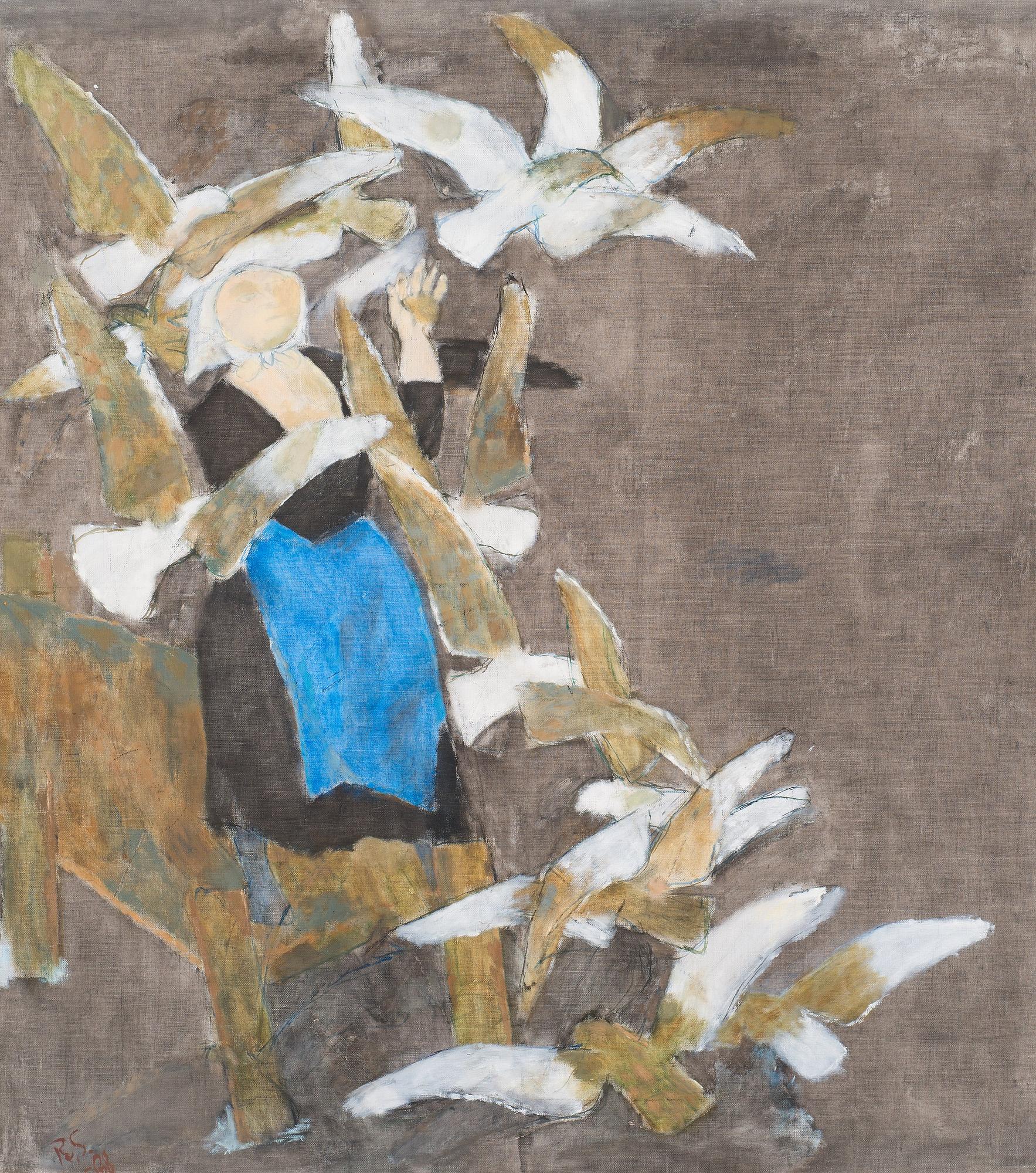 Ragnar Sandberg, White birds on dark background.