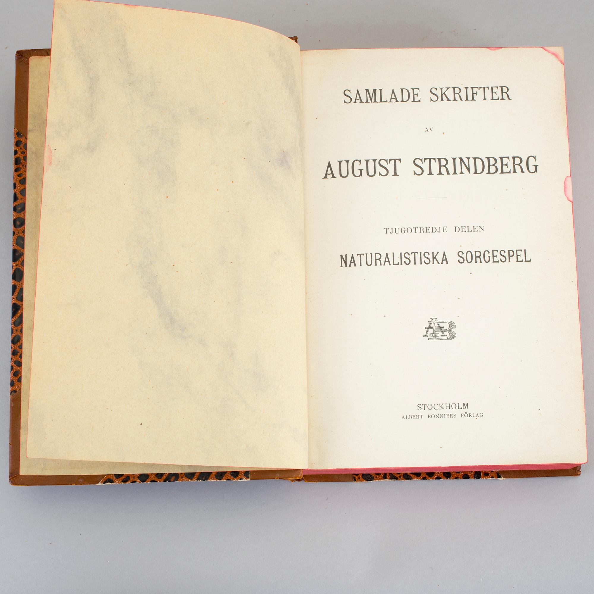 AUGUST STRINDBERGS SAMLADE VERK, 55 vol, 44 delar, Albert Bonniers förlag, Stockholm, 1913-20.