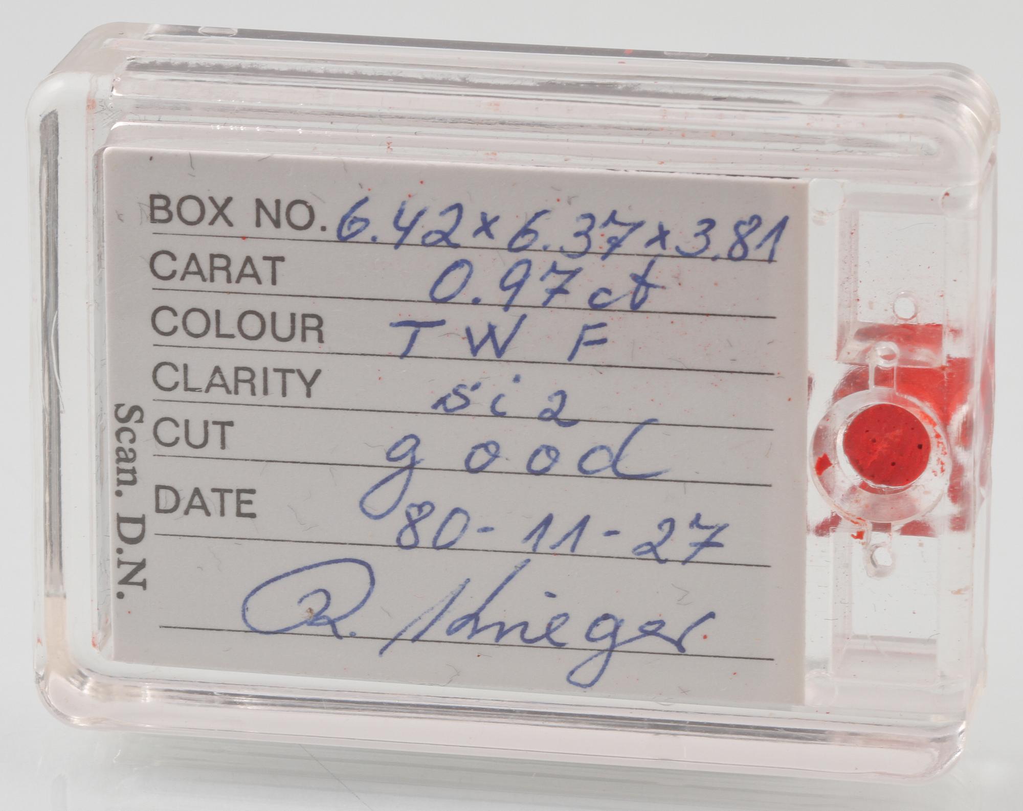 RING, 18K guld och vitguld med briljantslipad diamant 0.97 ct, Sven Wrange, Göteborg. Vikt 8,5 gram.