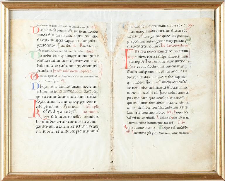 PERGAMENTBLAD UR MÄSSBOK, handskrift, sannolikt 1200-1300-tal.