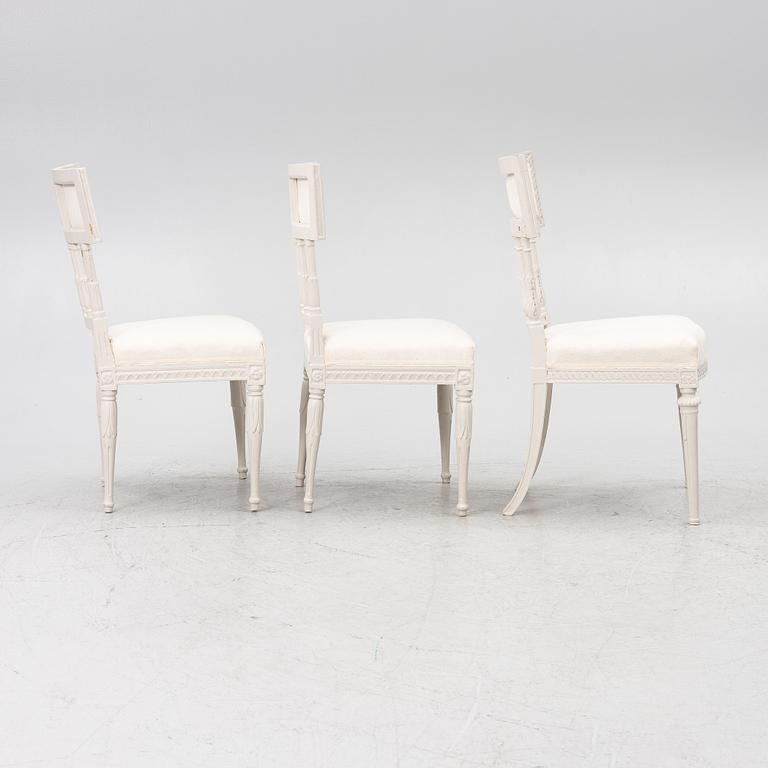 A set of three (2+1) late Gustavian chairs, Stockholm, late 18th century.